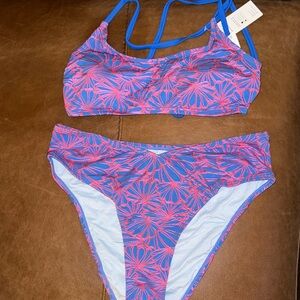 Floral Blue and Pink Women's Bikini Set
